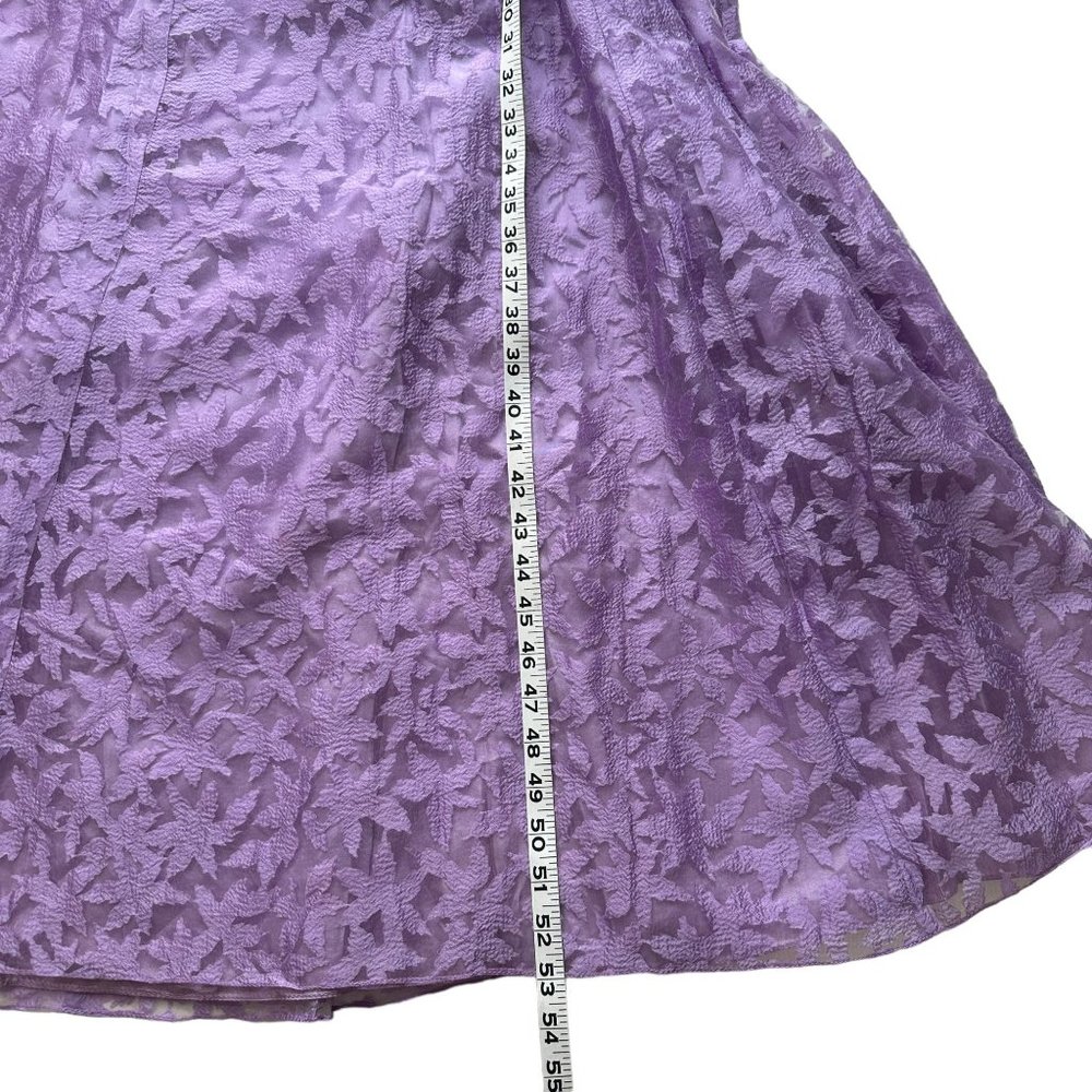 Vtg 1970s Large Lilac Purple Sheer Floral Chiffon Modest Short Sleeve Prom Dress - Picture 14 of 15